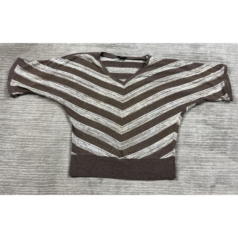 AGB Sweater Womens XL Brown V-Neck‎ Striped Dolman Short Sleeve Acrylic 90s